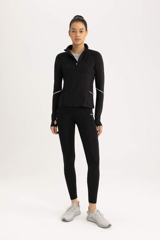 DeFactoFit Облегающая футболка с воротником-стойкой и длинными рукавами из плотной ткани для спортсменов  фото 2