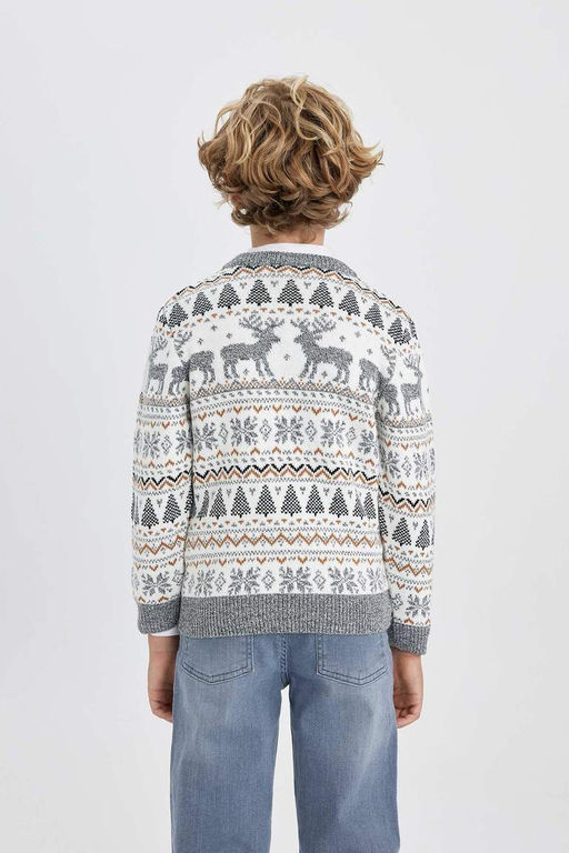 Свитер Mini Me с круглым вырезом в новогодней тематике для мальчика - Defacto фото 9