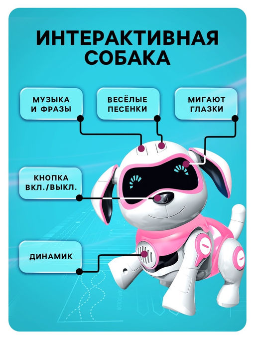 Робот собака Чаппи IQ BOT, интерактивный: сенсорный, свет, звук, музыкальный, танцующий, на аккумуляторе, на русском языке, розовый  фото 6