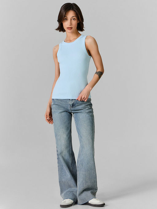 Топ женский голубой облегающий в рубчик - Mark formelle фото 3