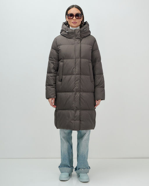 Пальто зимнее утепленное с капюшоном женское темно-коричневого цвета 7618TK - Visdeer фото 5