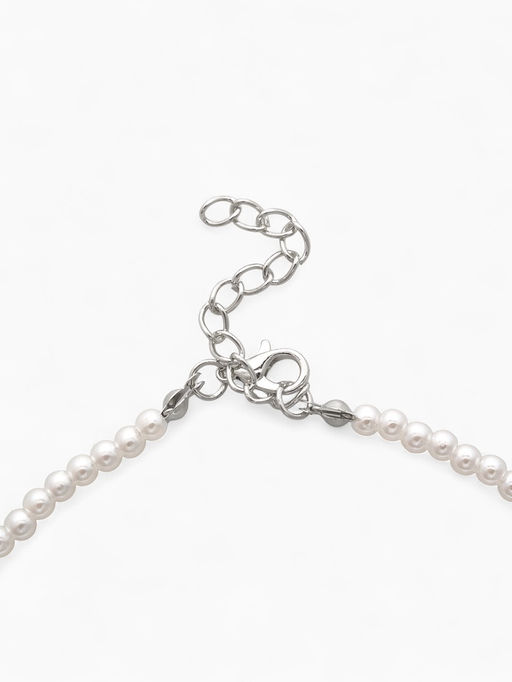 Чокер «Хрустальный бантик», жемчужные бусины, белый в серебре, 33 см + 5 см доп, цепочка