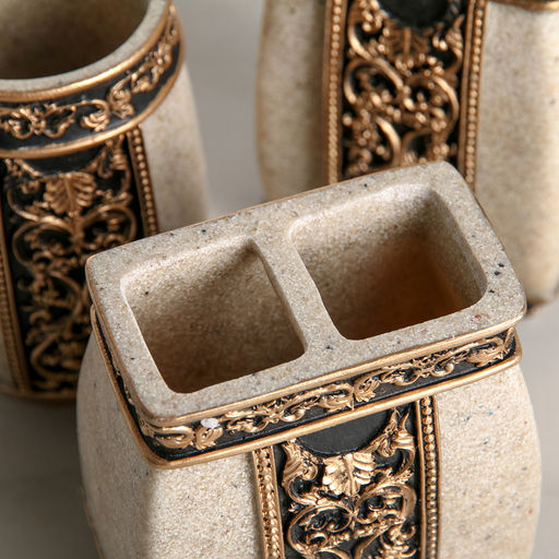 Аксессуары для ванной «Индийский слон», 4 предмета, дозатор, мыльница, 2 стакана, бежевые