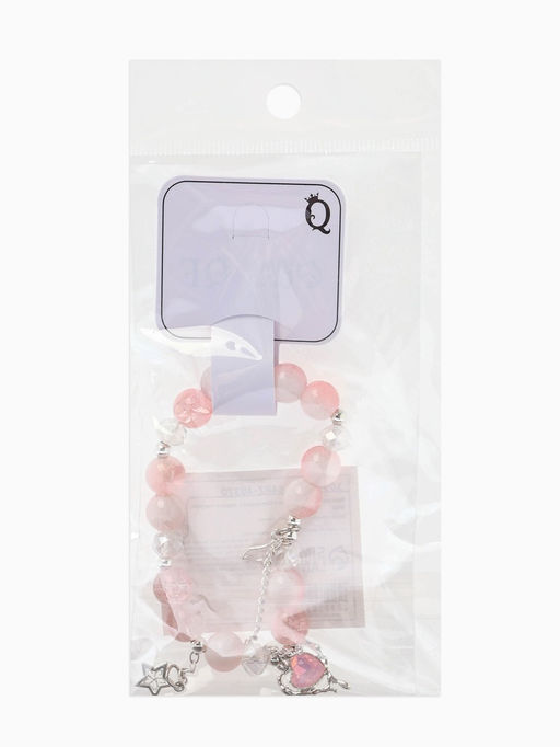 Браслет с подвесками "Сахарный" сердце тякучее, шар № 10/8, цвет бело-розовый в серебре