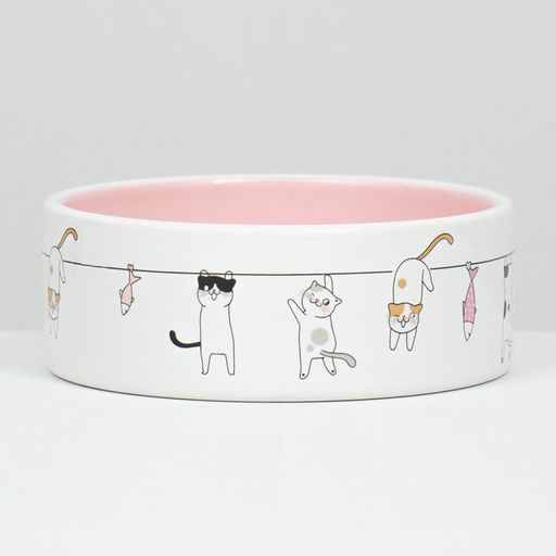 Миска керамическая Весёлые котики 300 мл 12.54.5 см, бежево-белая - Пижон фото 3