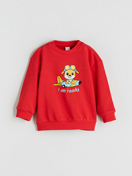 Bisiklet Yaka Bask?l? Erkek ?ocuk Sweatshirt ve E?ofman Alt 2li