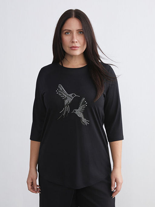 Bisiklet Yaka Ta?l? Kad?n Ti??rt