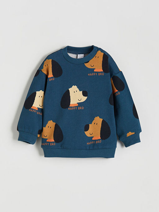 K?pek Bask?l? Erkek Bebek E?ofman Alt? ve Sweatshirt 2li