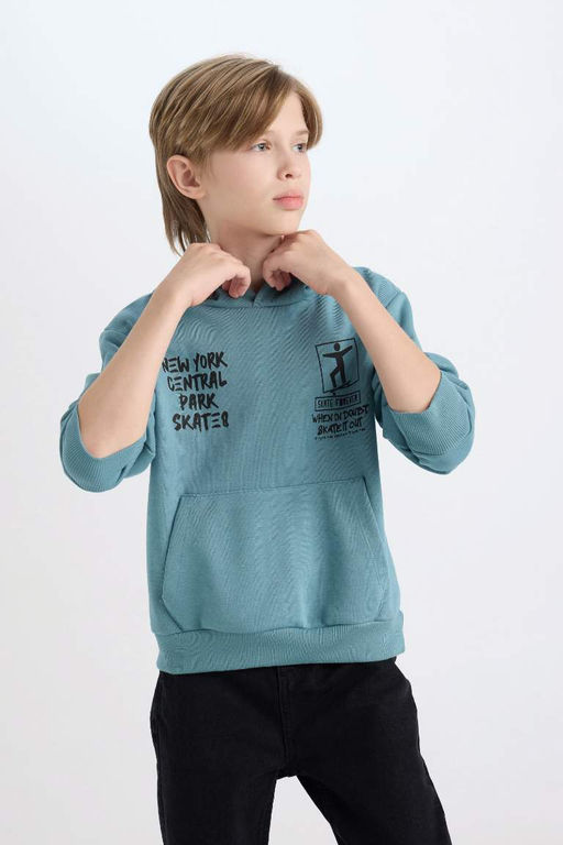 Толстовка с капюшоном и принтом для мальчиков - Defacto фото 5