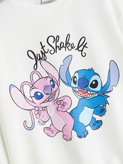 Bisiklet Yaka Stitch ve Angel Bask?l? K?z ?ocuk Sweatshirt