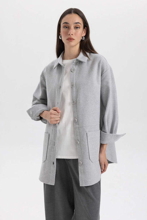 Рубашка-туника из габардина с длинными рукавами Relax Fit - Defacto фото 4