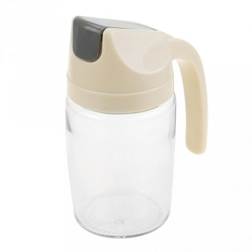 Кувшин стеклянный для масла, уксуса и молока "Кулинар" 0,35л, д7см h15,3см, пластмассовая цветная крышка с ручкой, автоматическое открывание и закрывание крышки, в коробке (Китай)