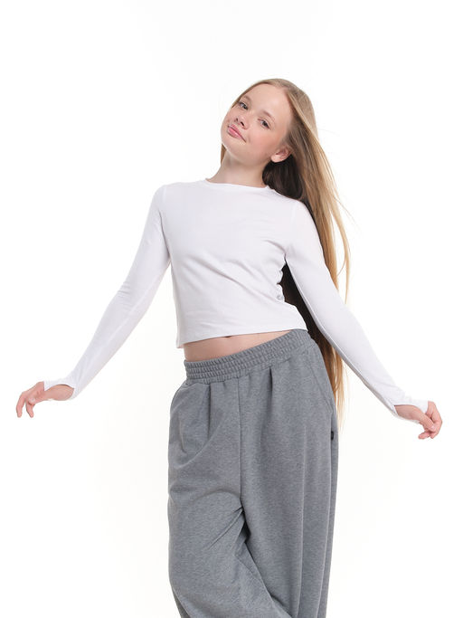 Лонгслив трикотажный спортивный с вырезом для пальца 22-7695 черный - Mini maxi фото 36