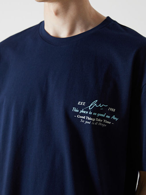 Bisiklet Yaka K?sa Kollu Bask?l? Penye Erkek Ti??rt