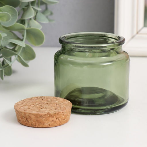 Цена за 2 шт. Банка для свечей стеклянная с пробкой «Зелёная» 100 мл 6.5×6.5×6.5 см