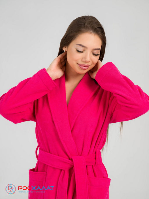 Женский махровый халат с шалькой малиновый МЗ-02 (26) - Росхалат фото 10