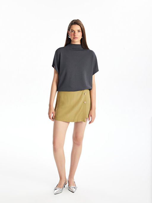 Standart Fit D?z Keten Kar???ml? Kad?n ?ort Etek