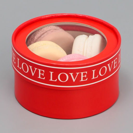 Коробка для макарун, кондитерская упаковка тубус с окном Love, 12 х 12 х 5 см