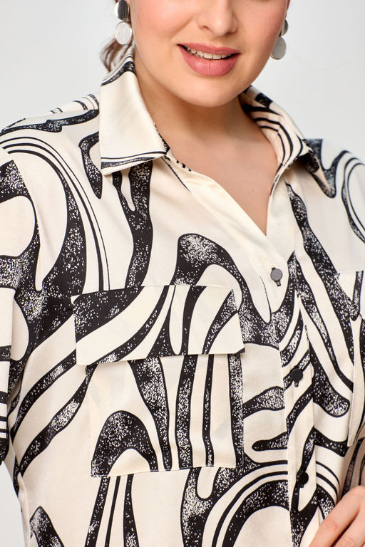 Блуза Элль стиль 2288а кремовый, черный принт  фото 2