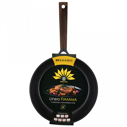 Сковорода с антипригарным покрытием Fiamma д26см, h9см, s1,6мм, дно s4,5мм, литой алюминий, бакелитовая ручка с покрытием soft-touch 20,5см, капсульное дно, Regent (Китай) Подходит для всех видов плит, включая индукционную. - Домашняя мода фото 3