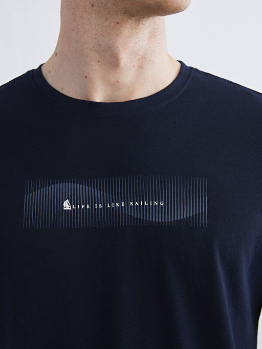 Bisiklet Yaka Bask?l? Penye Erkek Ti??rt