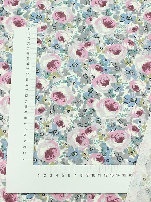 Ситец Морозные пионы цв.серо-голубой/лилово-розовый, ш.1.5м, хлопок-100%, 94гр/м.кв - Купава фото 5