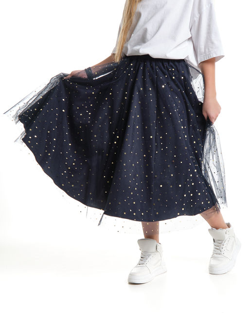 Юбка пачка длинная из фатина 22-7608 черный/зол. звезды - Mini maxi фото 3