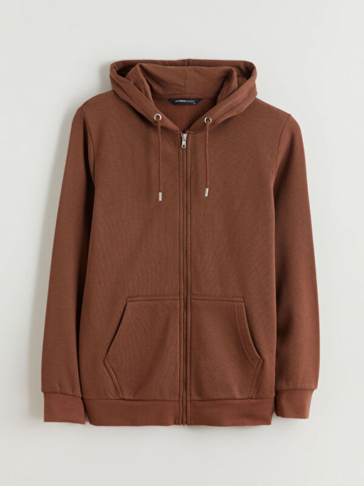 Kap??onlu Uzun Kollu Erkek Fermuarl? Sweatshirt