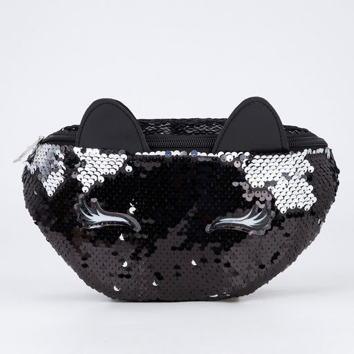 Сумка детская поясная Black cat с пайетками на молнии, цвет чёрный - NAZAMOK KIDS фото 2