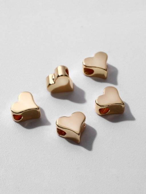 Бусина - разделитель радированный Сердечко, набор 10 шт. 6?6 мм, внутренний d=2 мм, цвет золото