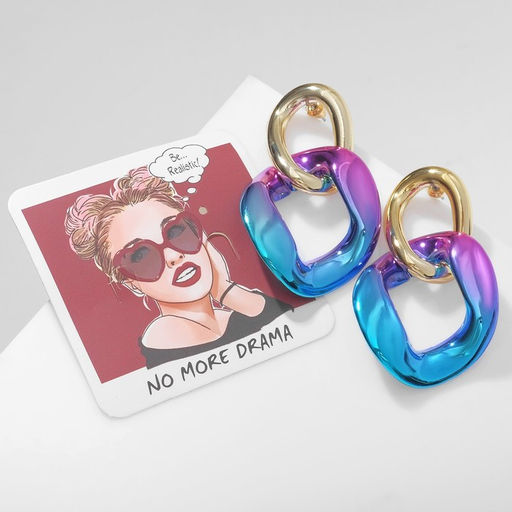 Серьги металл Цепь волшебство, цветные в золоте - Queen fair фото 3