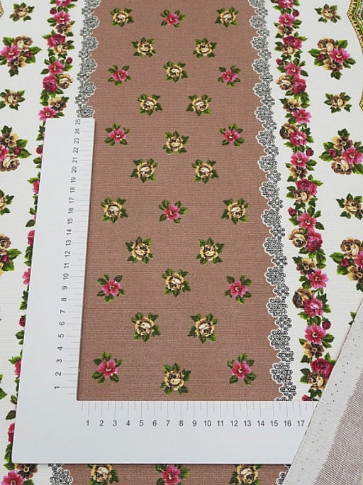 Рогожка Цветы по кайме цв.карамельное какао, ш.1.5м, хлопок-100%, 160гр/м.кв - Купава фото 4