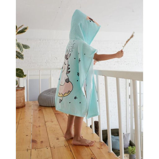 Полотенце - пончо детское махровое «Крошка Я. Единорог», 60×120 см, хлопок 100%, голубое
