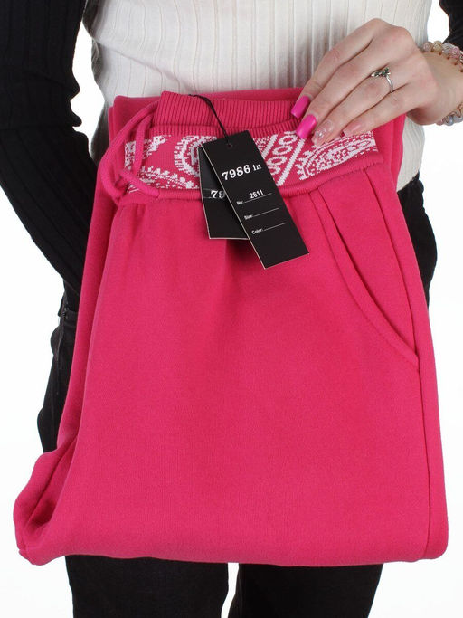 2611 CRIMSON Штаны утепленные спортивные женские (85% хлопок, 10% полиэстер, 5% спандекс)