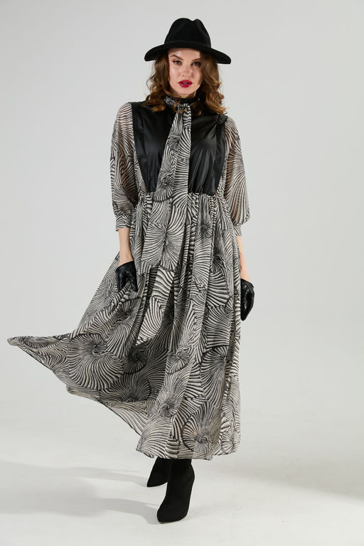 Платье NIKVA н1010-1а чёрный и чёрно-белые ракушки