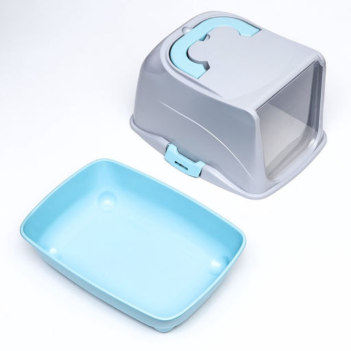 Туалет-домик для кошек закрытый с дверцей 43×32×33 см, бирюзово-серый