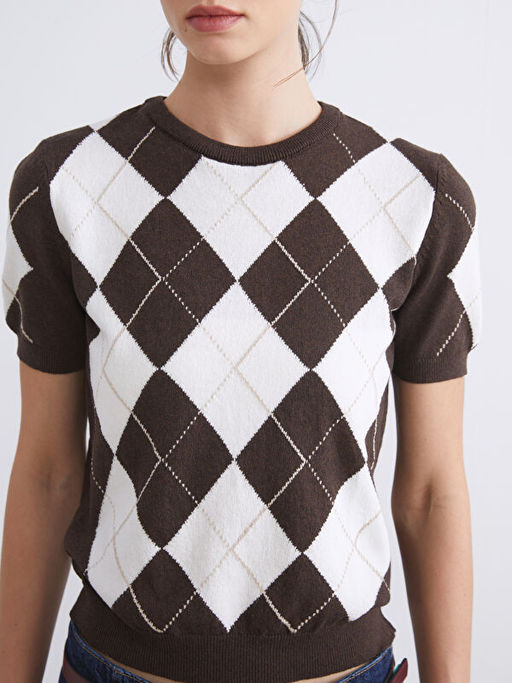 Bisiklet Yaka Baklava Desenli Kad?n Triko Kazak