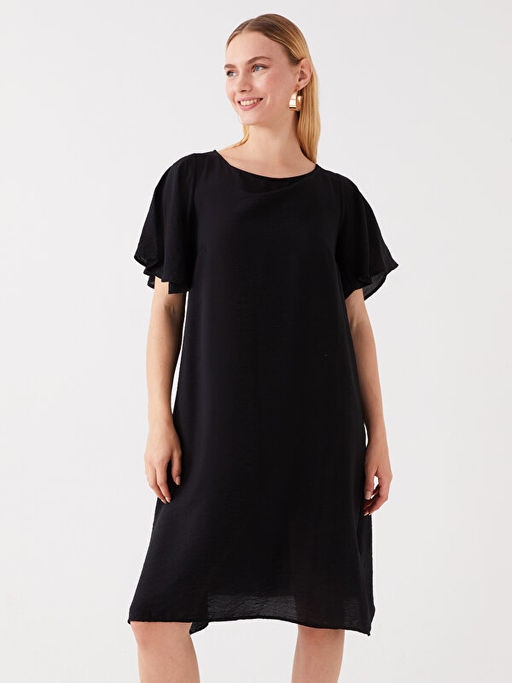 Bisiklet Yaka D?z K?sa Kollu Elbise