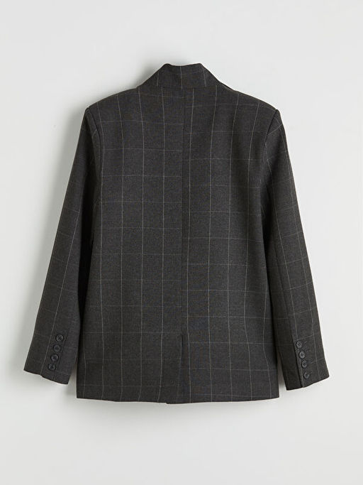 Dik Yaka Ekose Kad?n Blazer Ceket