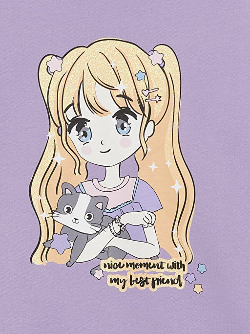 Bisiklet Yaka Bask?l? Uzun Kollu K?z ?ocuk Sweatshirt - Waikiki фото 2