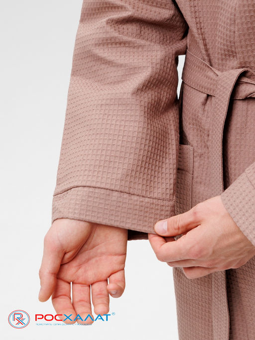 Мужской вафельный халат с планкой коричневый В-03 (21)