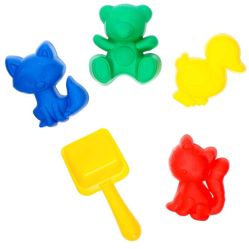 Цена за 2 шт. Набор игрушек для песочницы: 4 формочки, совок с короной, МИКС