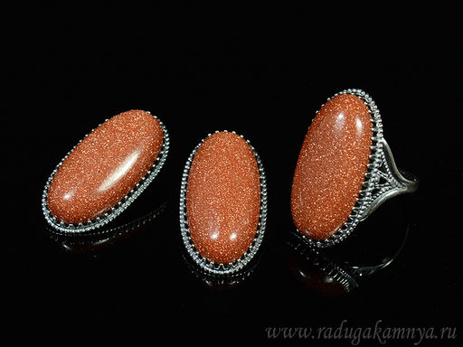 Кольцо Серьги с авантюрином имитация размер 19