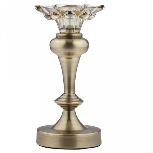 Подсвечник стеклянный "Клематис" h21,5см, чаша д11,5см, h4см, нескользящее основание д10,2см, металлическая ножка, бронзовый, в коробке (Китай)