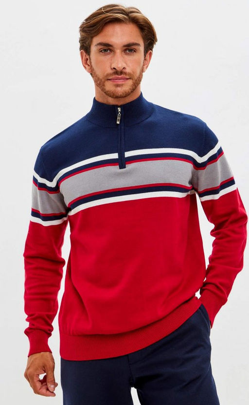 Джемпер мужской в полоску с воротом на молнии F221-15-22022 сине-красный - Fine joyce фото 10