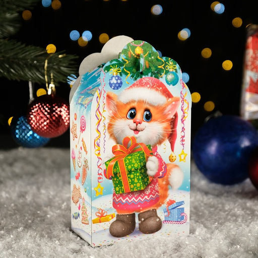 Цена за 5 шт. Подарочная новогодняя коробка "Заяц - Кот", белый, 26×14×7 см