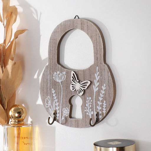 Настенные крючки декоративные Замок с растениями и бабочкой, дерево, ключница, 2.5?15?17 см