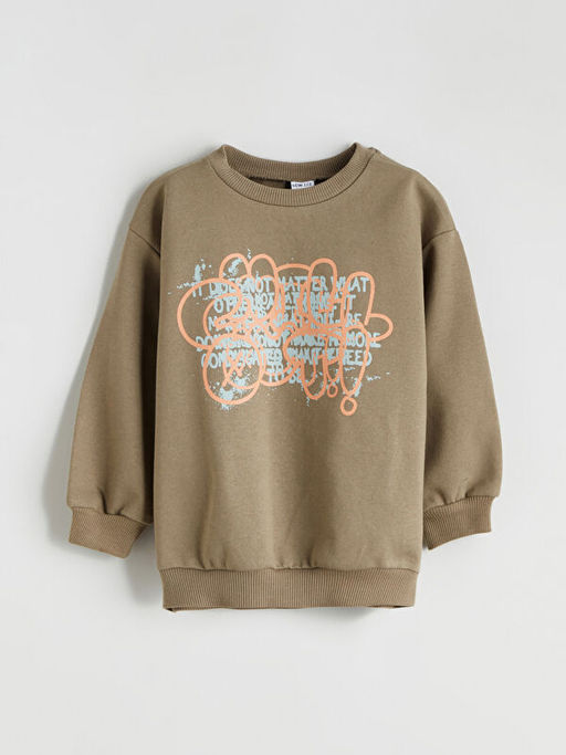Bask?l? Erkek ?ocuk Sweatshirt