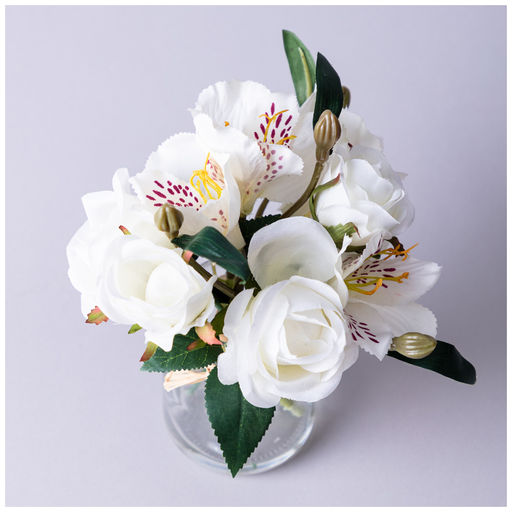 БУКЕТ ИСКУССТВЕННЫХ ЦВЕТОВ В КРУГЛОЙ ВАЗЕ ВЫСОТА= 16СМ - Lefard фото 2