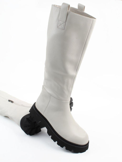 02-E39B-53R MILK Сапоги демисезонные женские (натуральная кожа)